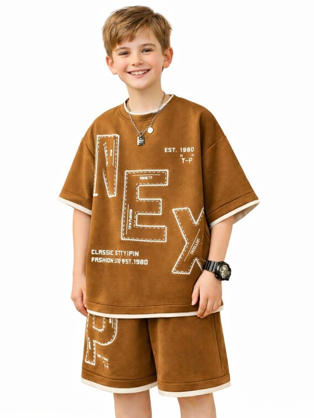 ACTLIVE Boys Typography Printed Drop-Shoulder Sleeves Pure Cotton T-shirt