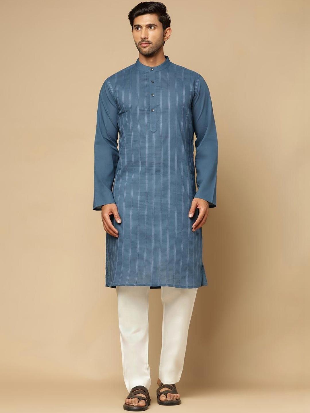 Fabindia Men Striped Thread Work Kurta