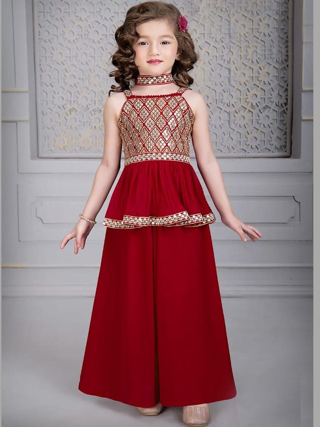 BAESD Girls Ethnic Motifs Embroidered Tiered Gotta Patti Kurti with Palazzos