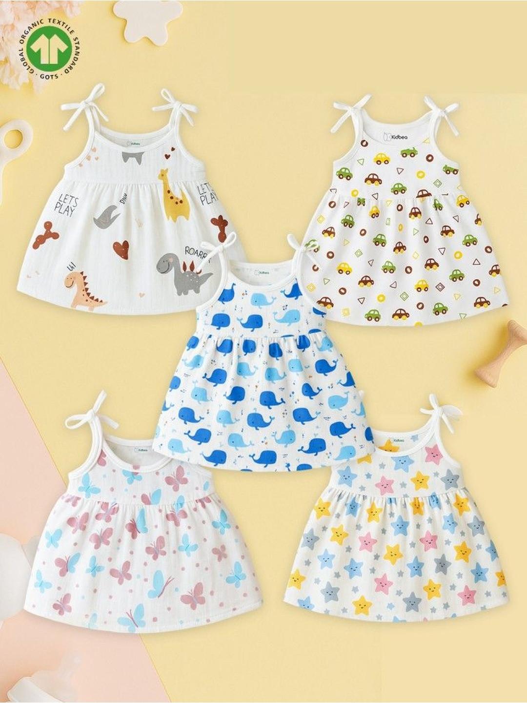 Kidbea Polka Dot Print Tie-Up Neck Organic Cotton Blend Fit & Flare Dress