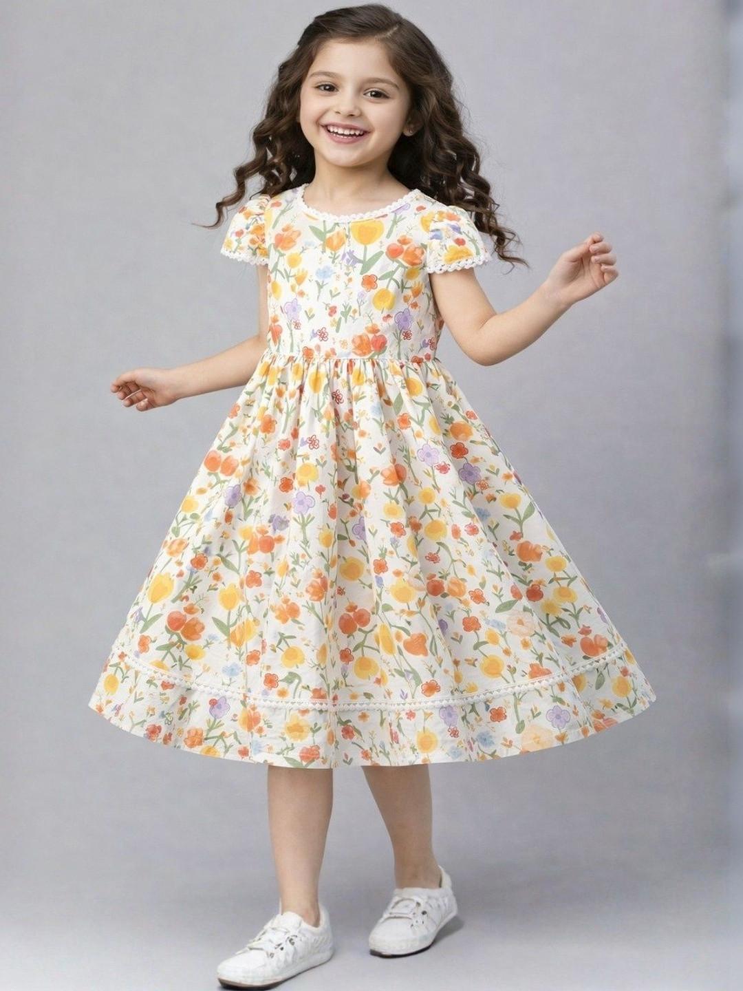 Tejam Floral Print Puff Sleeve A-Line Dress