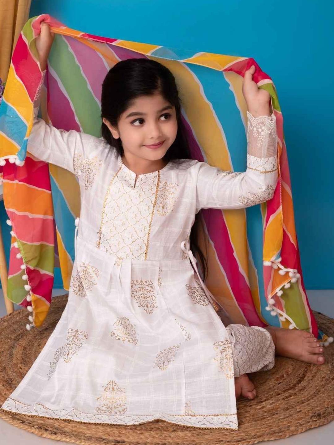 KALINI Girls Ethnic Motifs Printed Regular Kurta with Trousers & With Dupatta