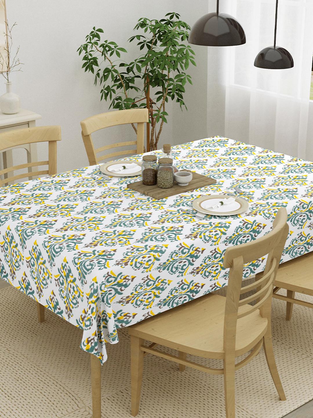 HOMEMONDE Yellow Ethnic Motifs Cotton Round 4-Seater Table Cover
