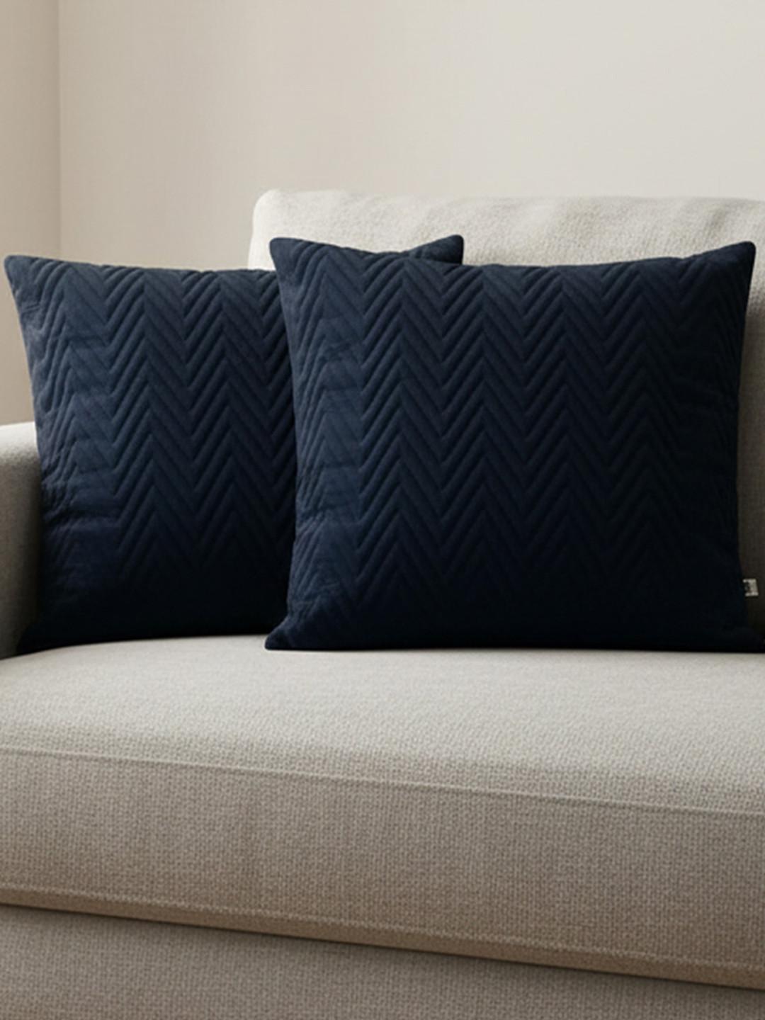 HOMEMONDE Blue Set of 2 Geometric Square Cushion Covers
