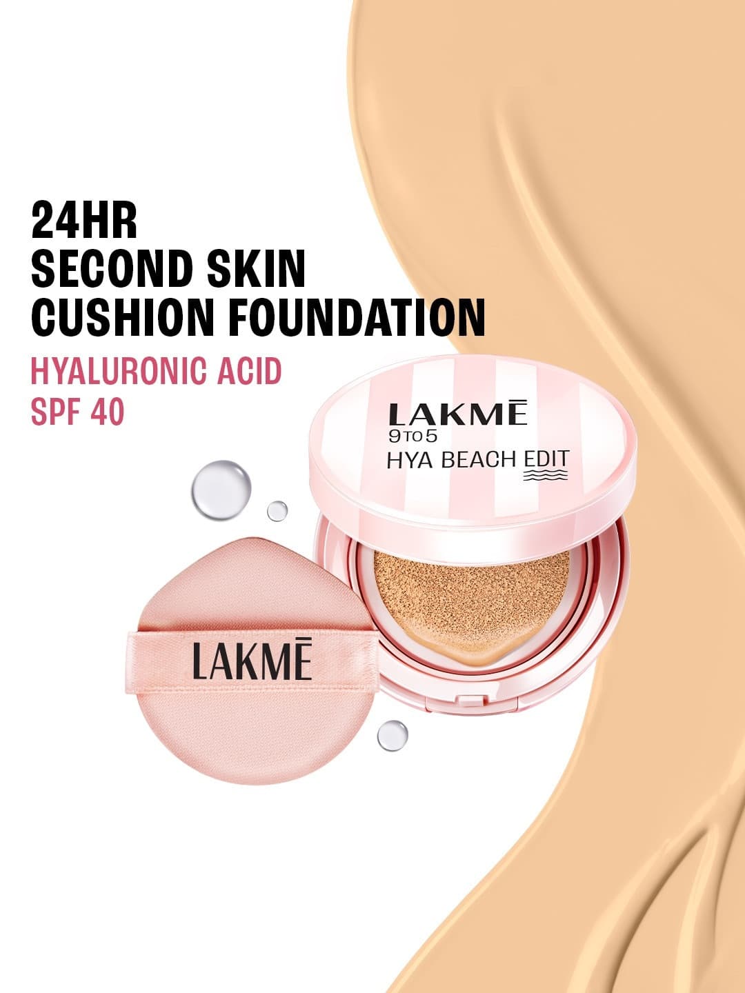 Lakme 9to5 Hya Beach Edit SPF 40 Full Coverage Cushion Foundation 12g - W120 Warm Creme