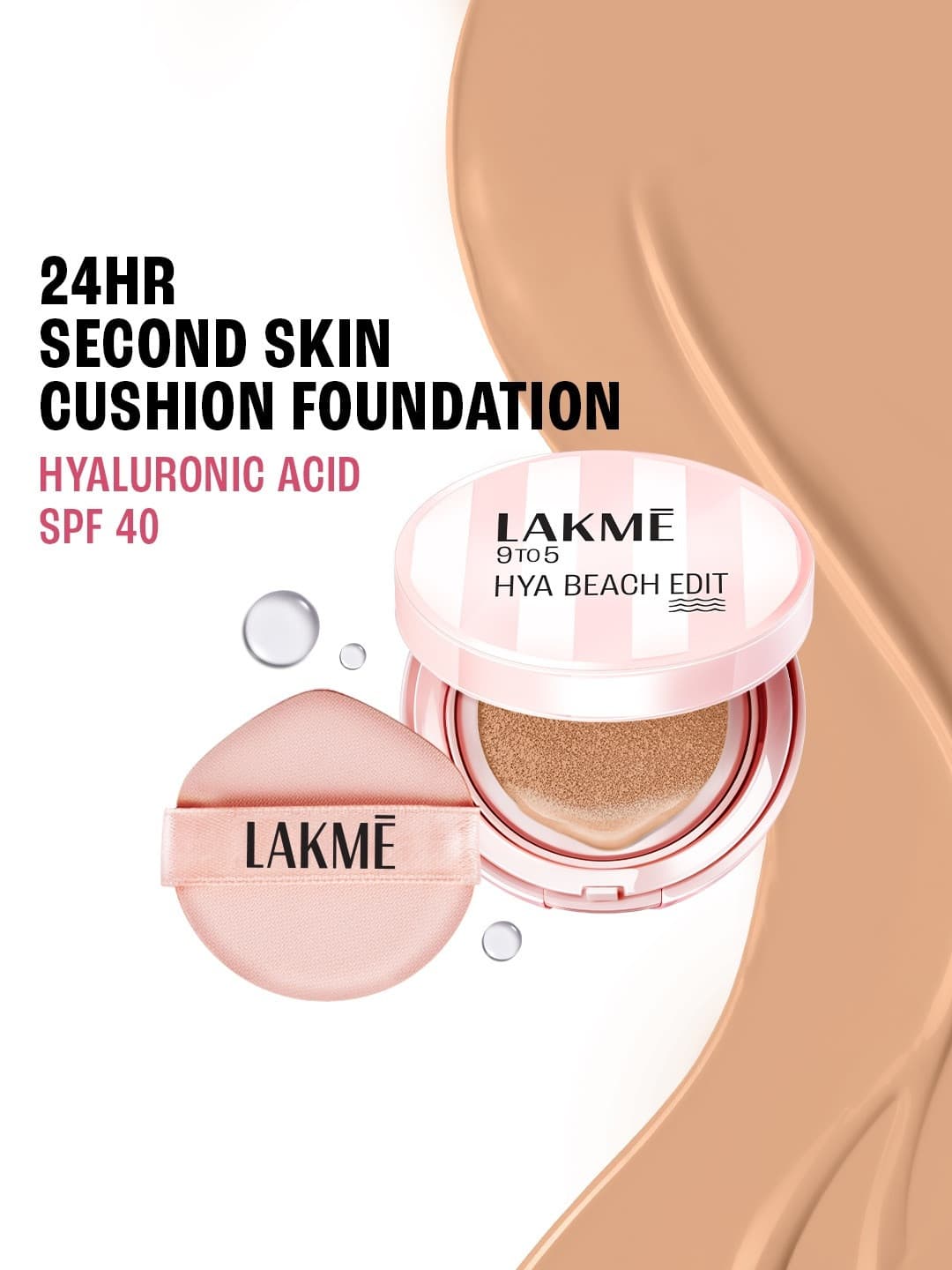 Lakme 9to5 Hya Beach Edit SPF 40 Full Coverage Cushion Foundation 12g - W180 Warm Natural