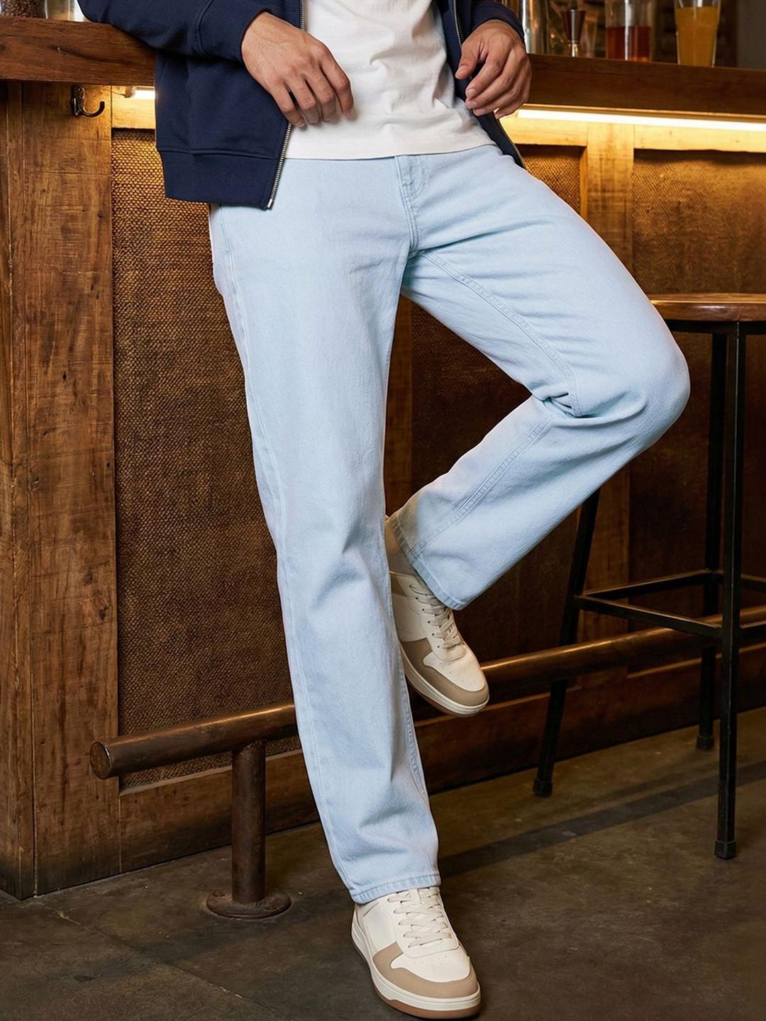 Men's Light Blue Slim Straight Fit Stretchable Mid-Rise Jeans