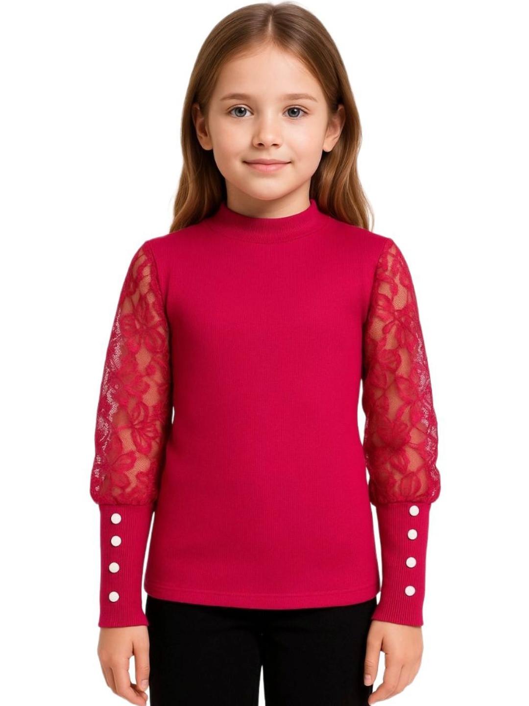 WAHOO Solid Puff Sleeve Top with Lace Detail