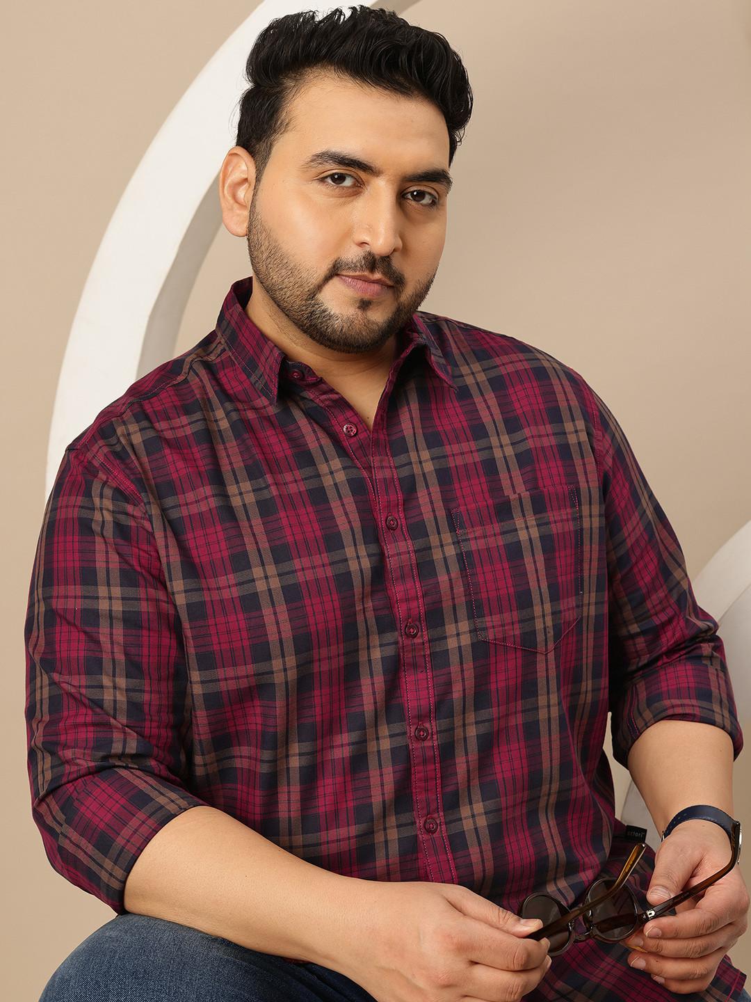 Sztori Plus Size Pure Cotton Tartan Checked Casual Shirt