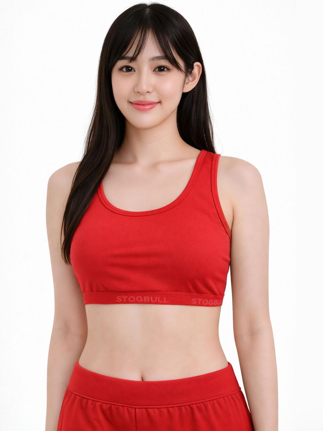 STOGBULL Pack of 3 Cotton Lycra Non-Padded Full Coverage Active Sports Bra