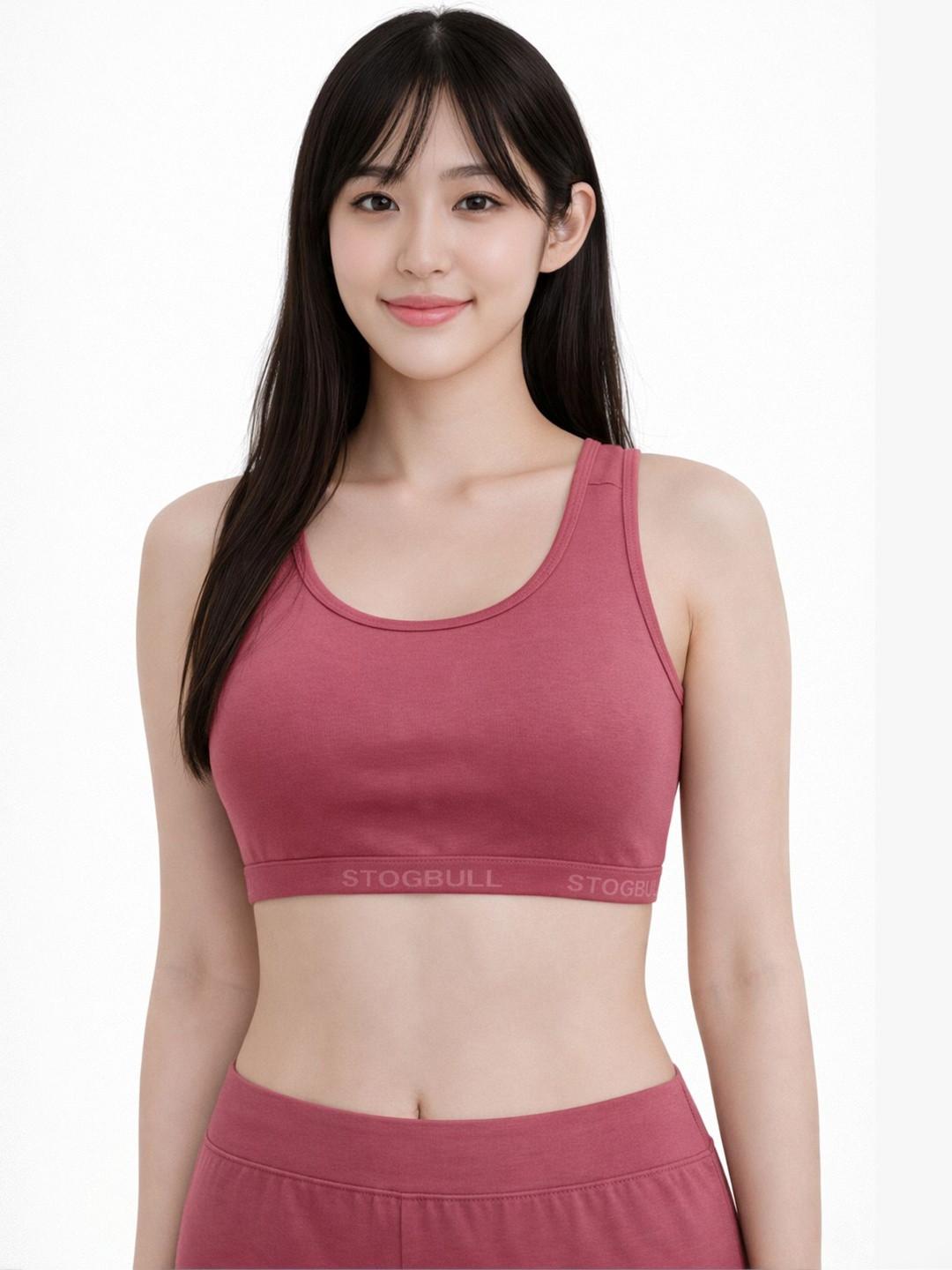 STOGBULL Pack of 3 Cotton Lycra Non-Padded Full Coverage Active Sports Bra