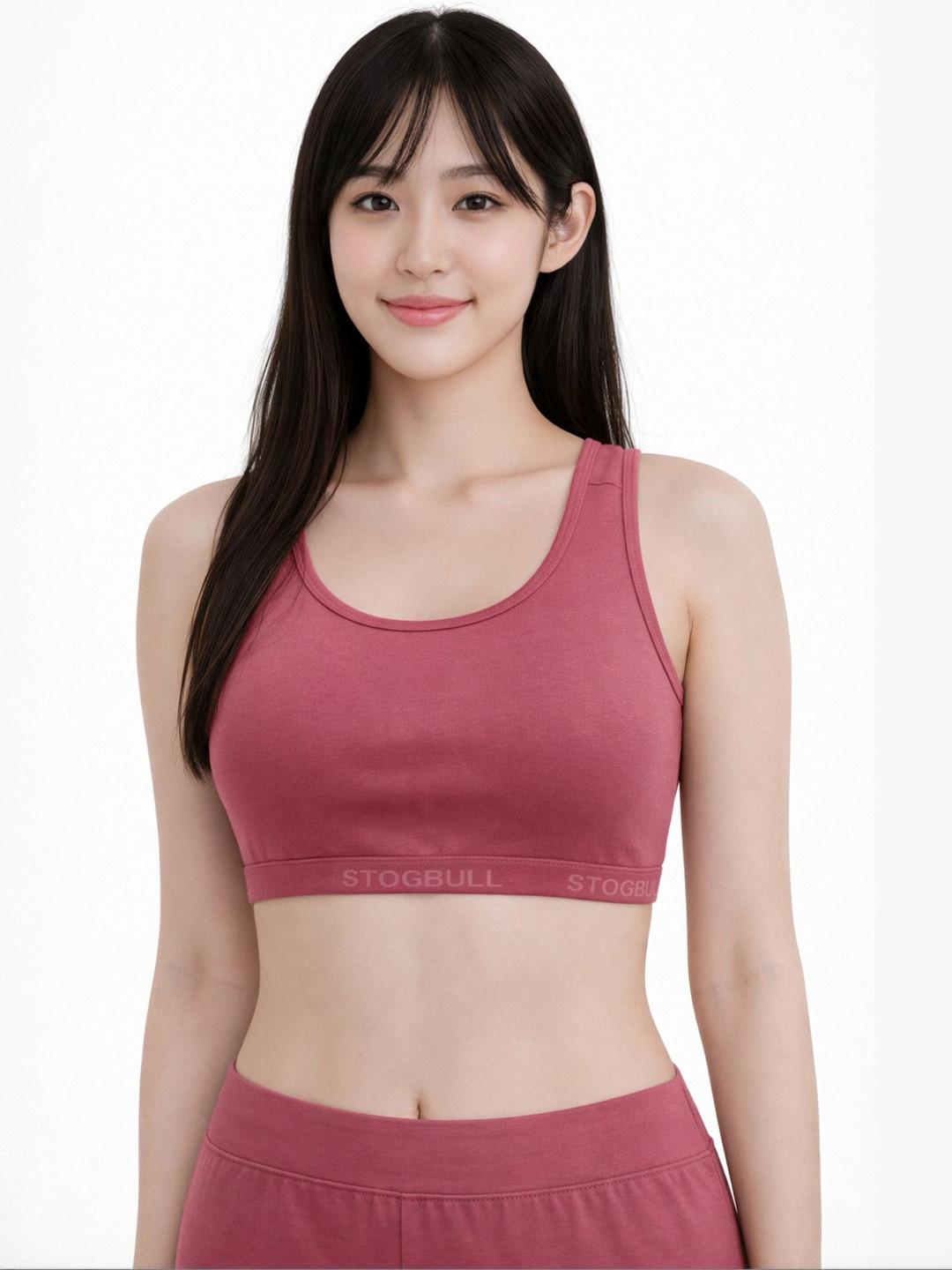 STOGBULL Pack of 3 Cotton Lycra Non-Padded Full Coverage Active Sports Bra