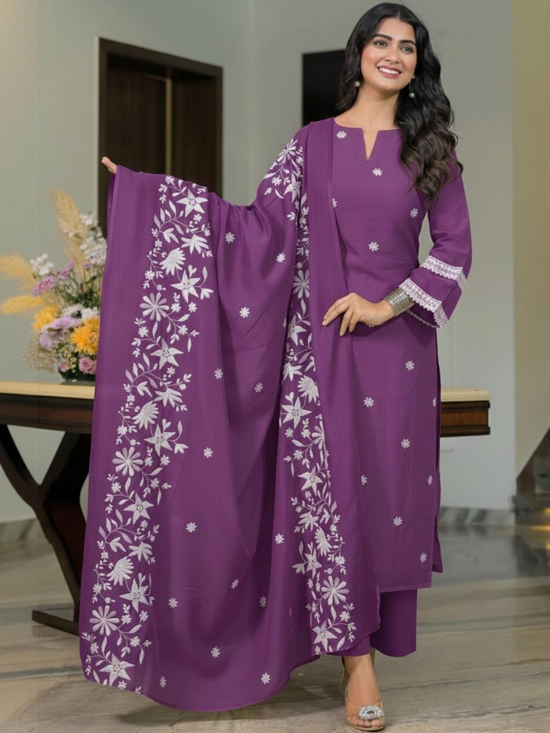 MYRIE Women Ethnic Motifs Embroidered Regular Thread Work Kurta with Trousers & With Dupatta