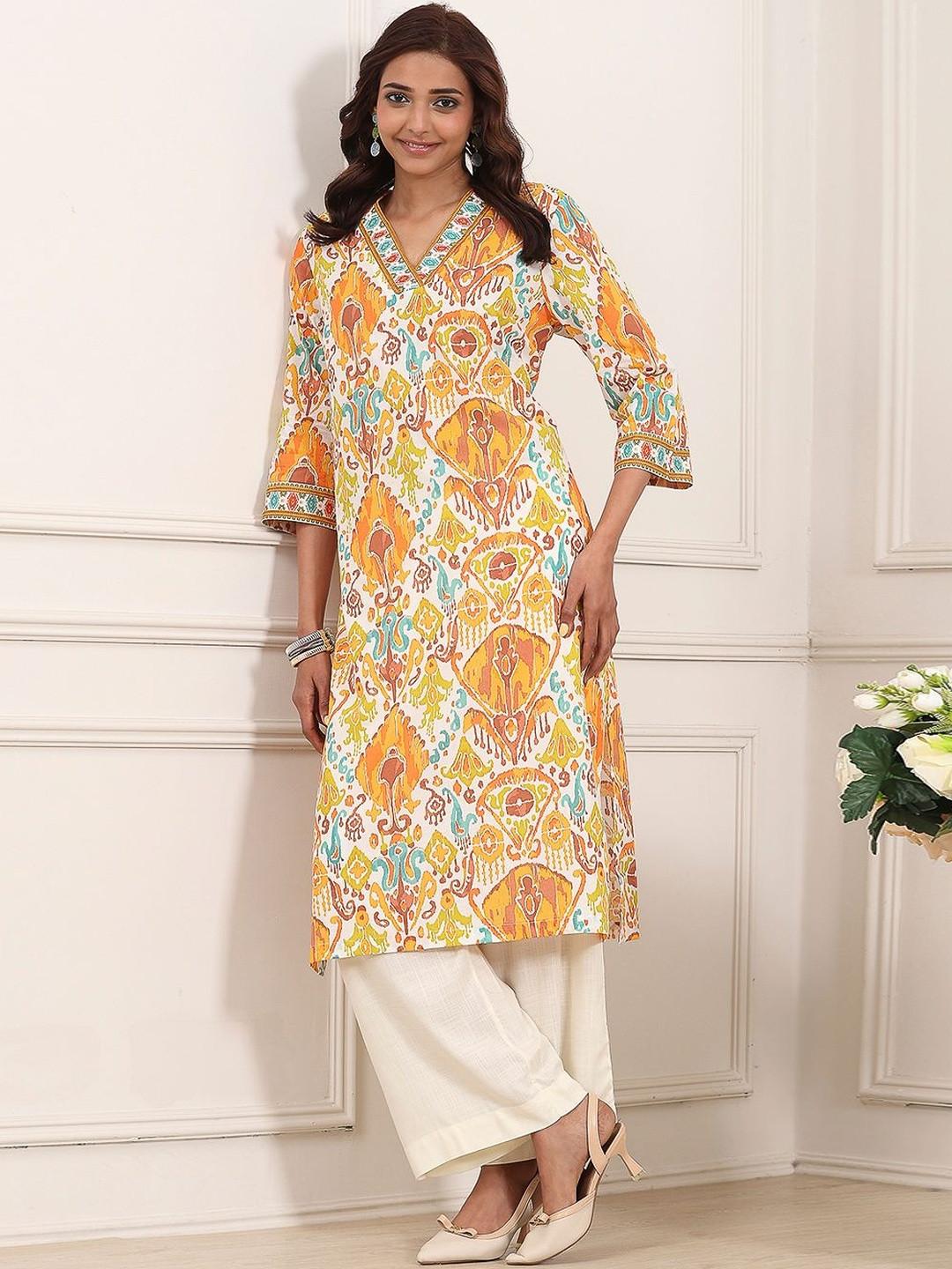 Biba Women Abstract Printed Three quarter Sleeves Straight Kurta