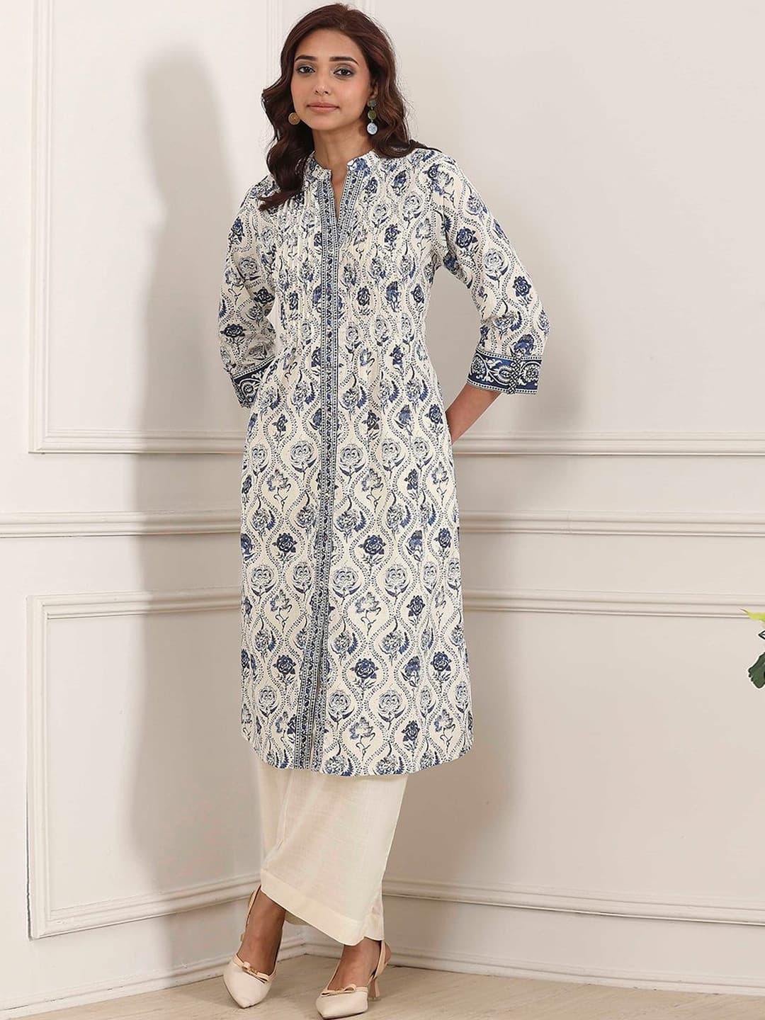 Biba Women Printed Three Quarter Sleeves A-LIne Kurta