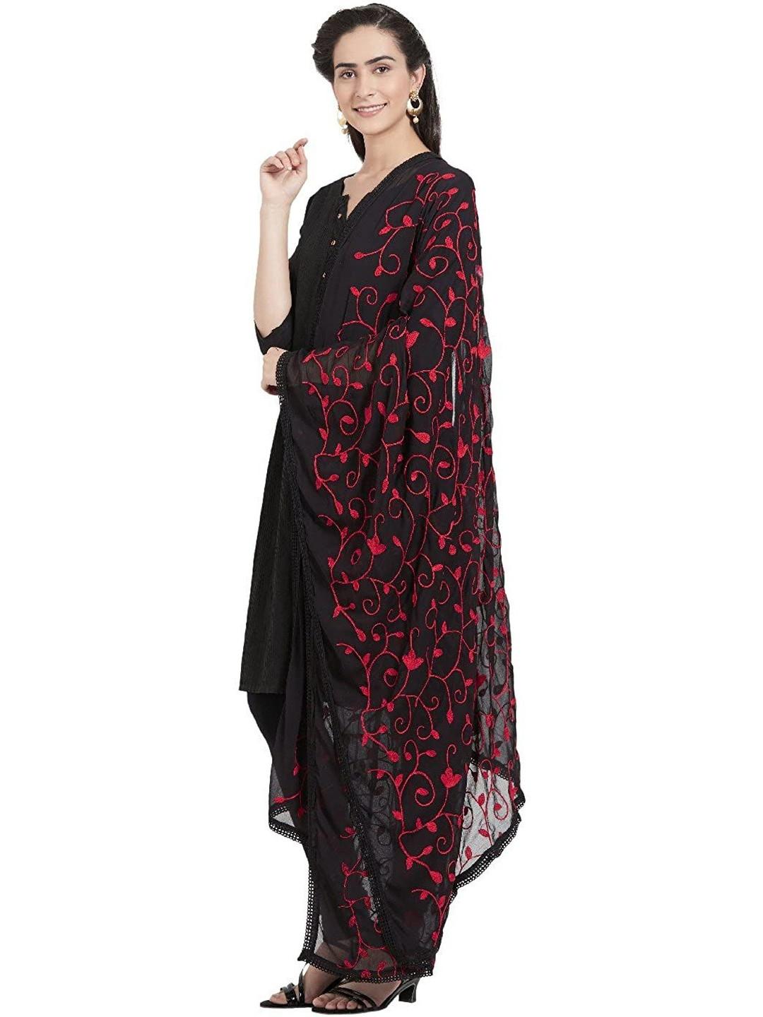 SEKMANY Embroidered Ikat Dupatta with Thread Work