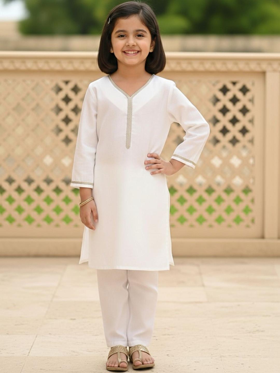 Cutiekins Girls Regular Thread Work Kurta with Trousers