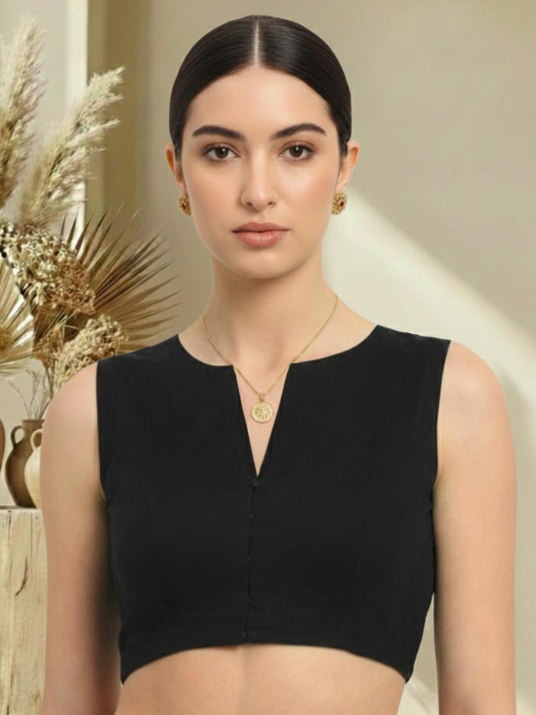 Thevasa Women Black Modern Twist V Neck Saree Blouse