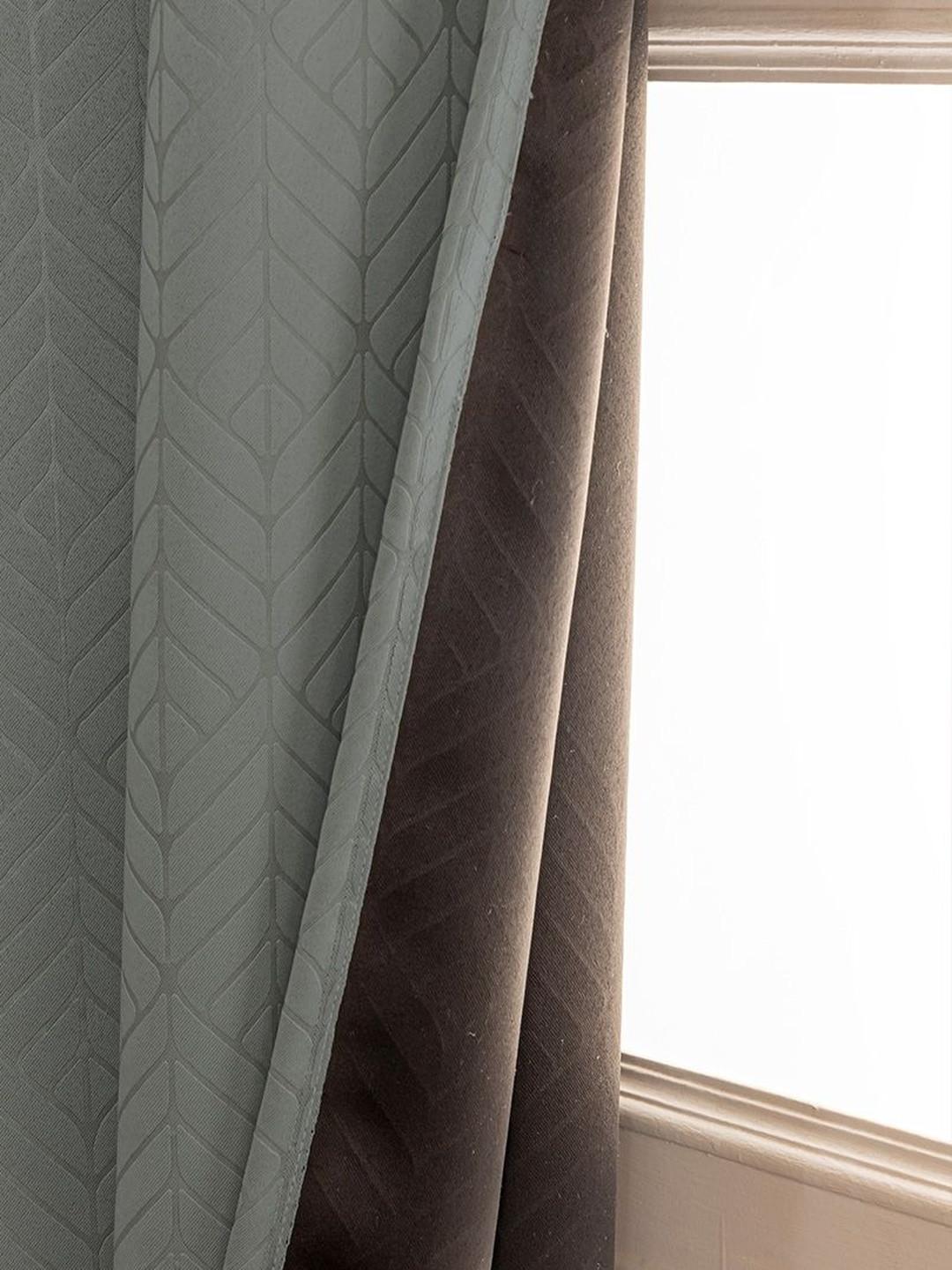 HOMEMONDE Blackout Self Design Polyester Eyelet Long Door Curtain - 9 Feet