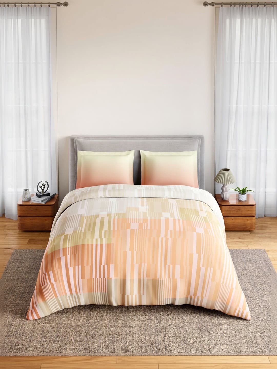 SPACES Multicoloured Geometric Bedsheet with 2 Pillow Covers