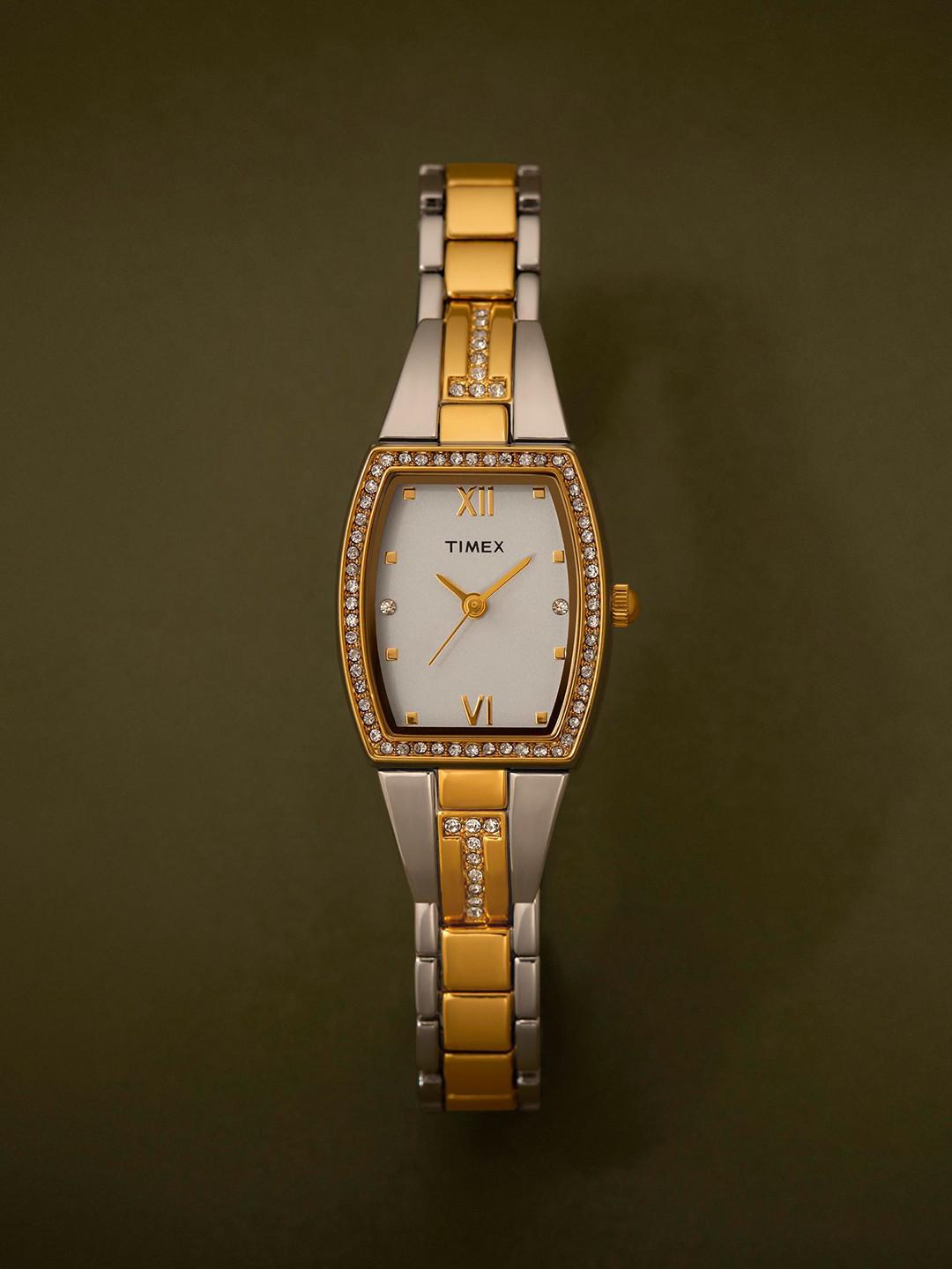 Timex Women Embellished Dial & Bracelet Style Straps Analogue Date Aperture Watch TW2W95800JQ