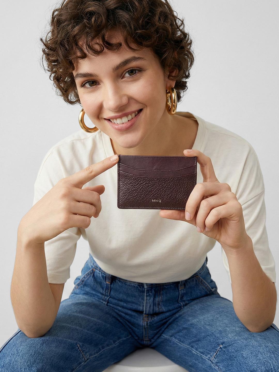 MANGO Women Textured PU Card Holder