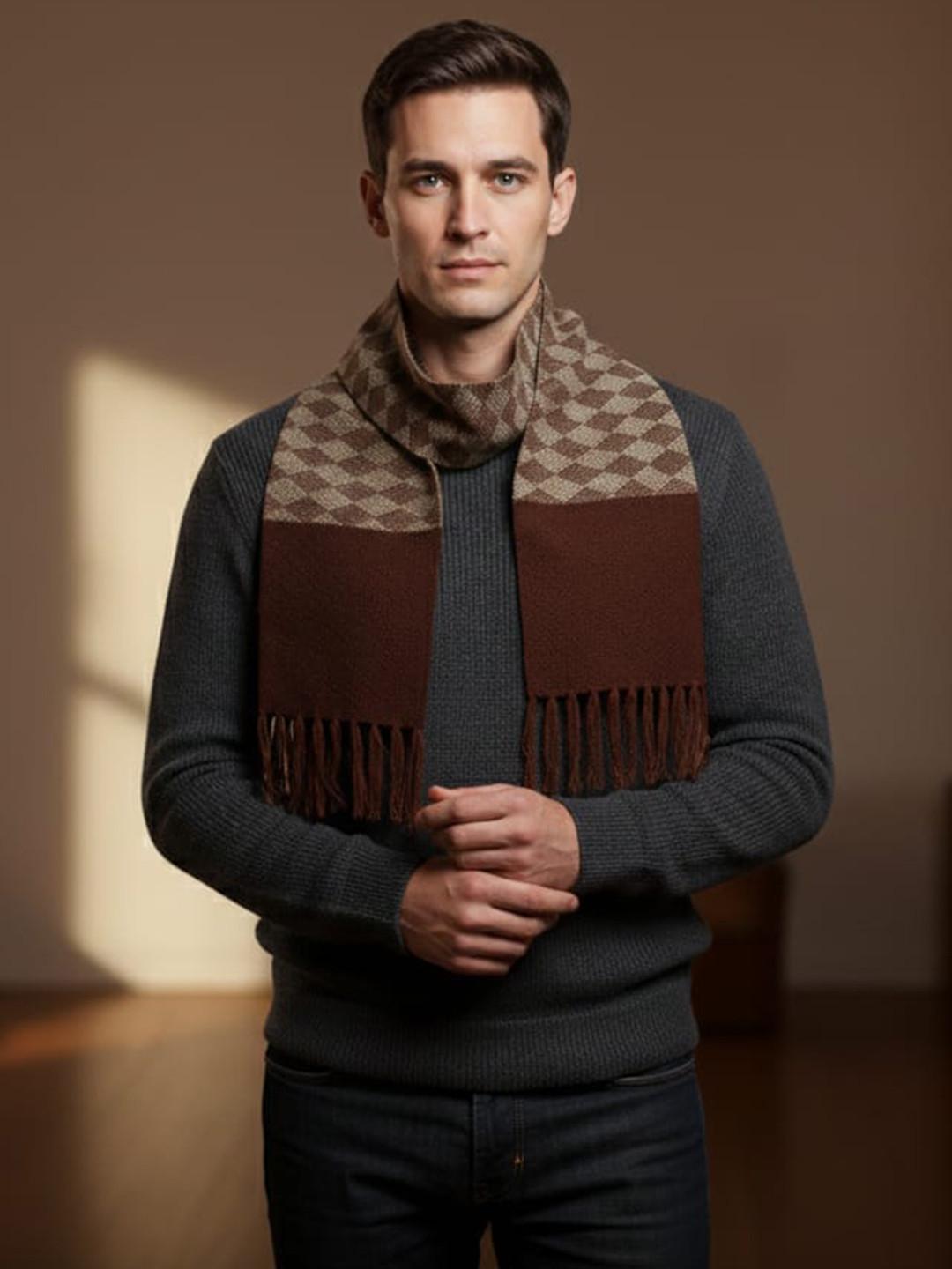 YAQR Men Checked Merino Wool Mufflers