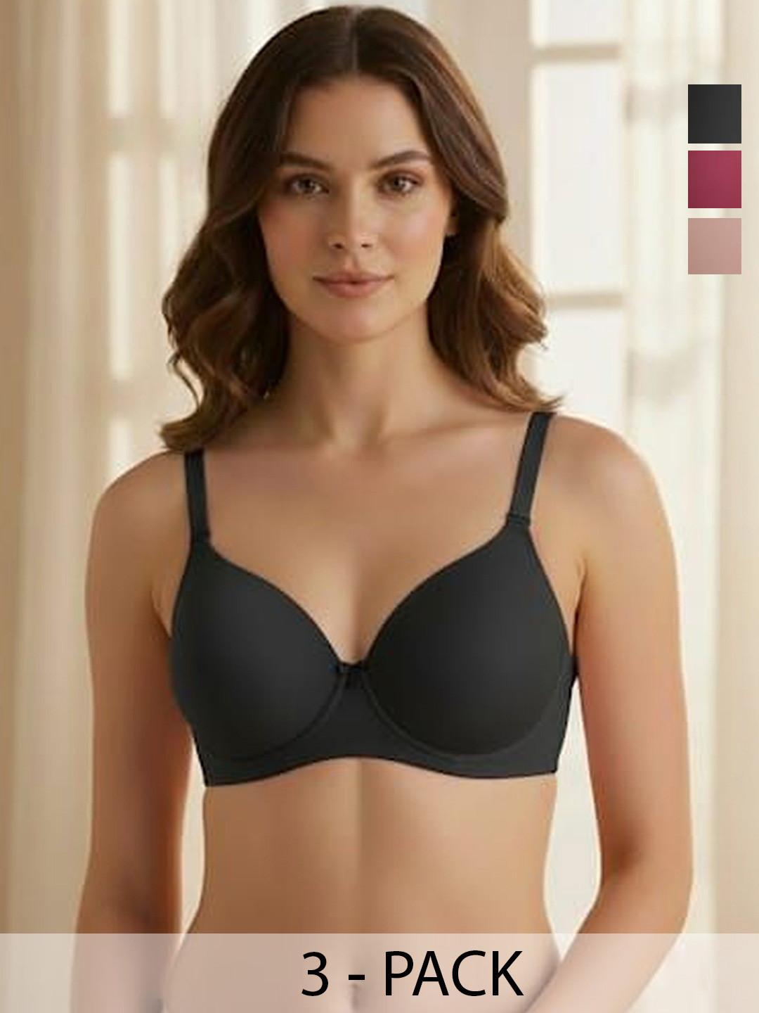 FUNAHME Pack Of 3 Full Coverage Lightly Padded Bras