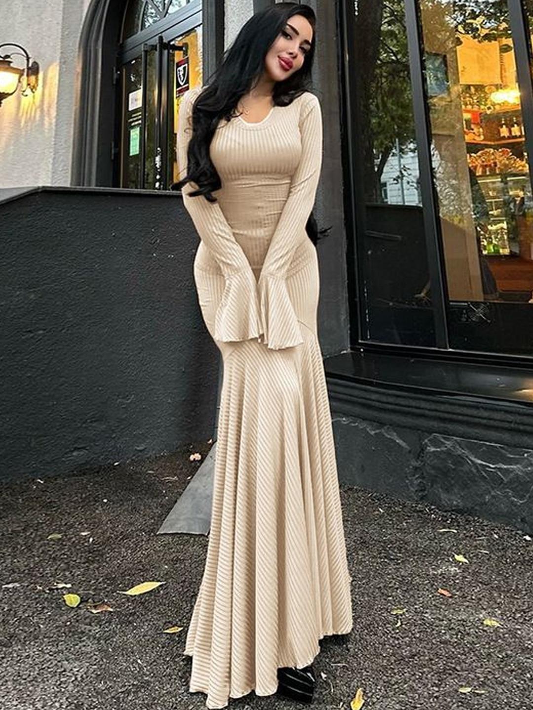 SZN Flared Sleeve Bodycon Maxi Dress