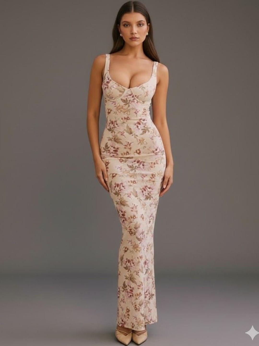 Suo Floral Print Bodycon Maxi Dress