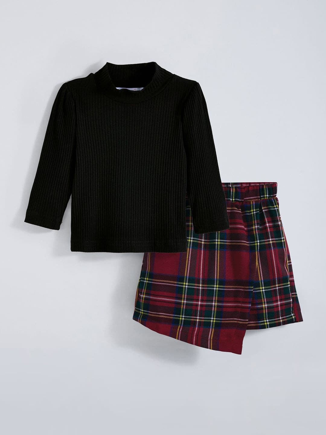 Hopscotch Plaid Blouse Checked Pure Cotton Top with Shorts