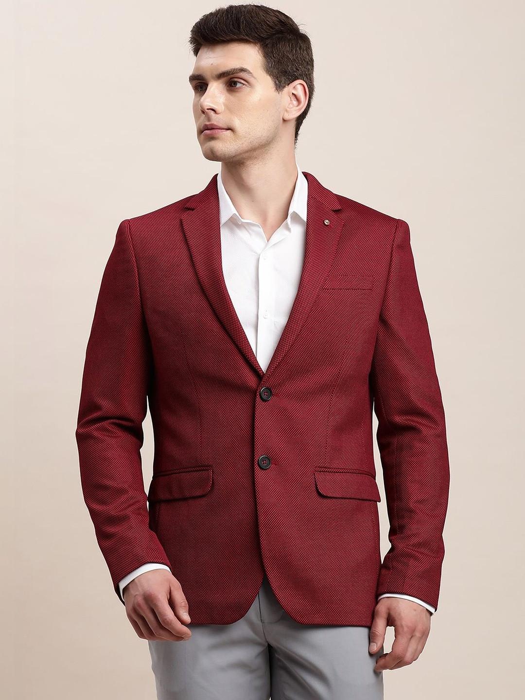 Turtle Self Design Notched Lapel Single-Breasted Tailored Fit Casual Blazers