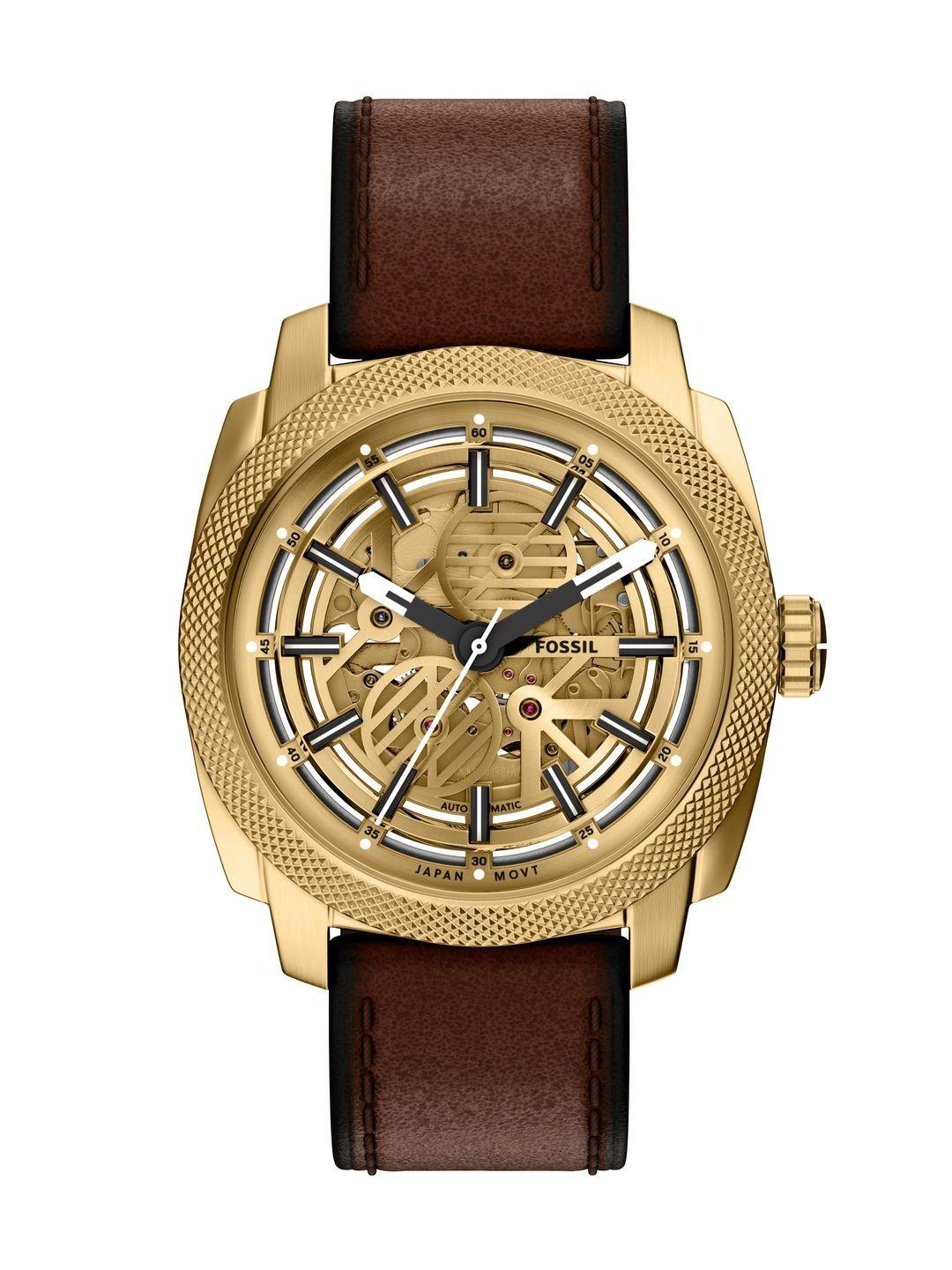 Fossil Men Skeleton Dial & Leather Straps Analogue Automatic Motion Powered Watch ME3278
