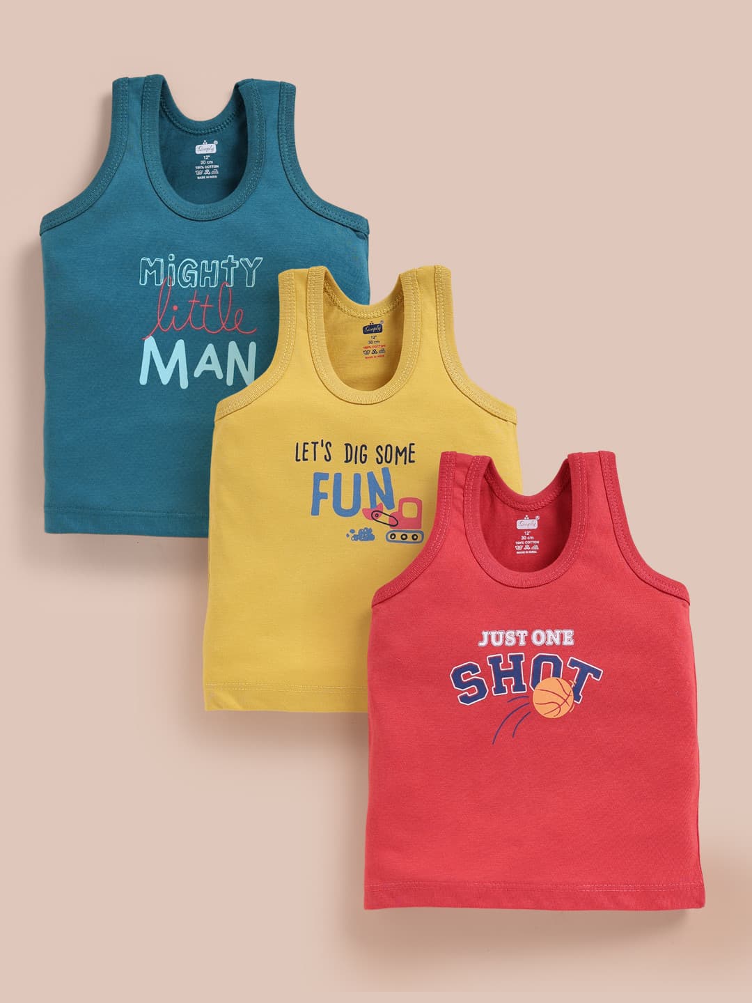 Simply Boys Pack of 3 Printed Pure Cotton Basic Vests