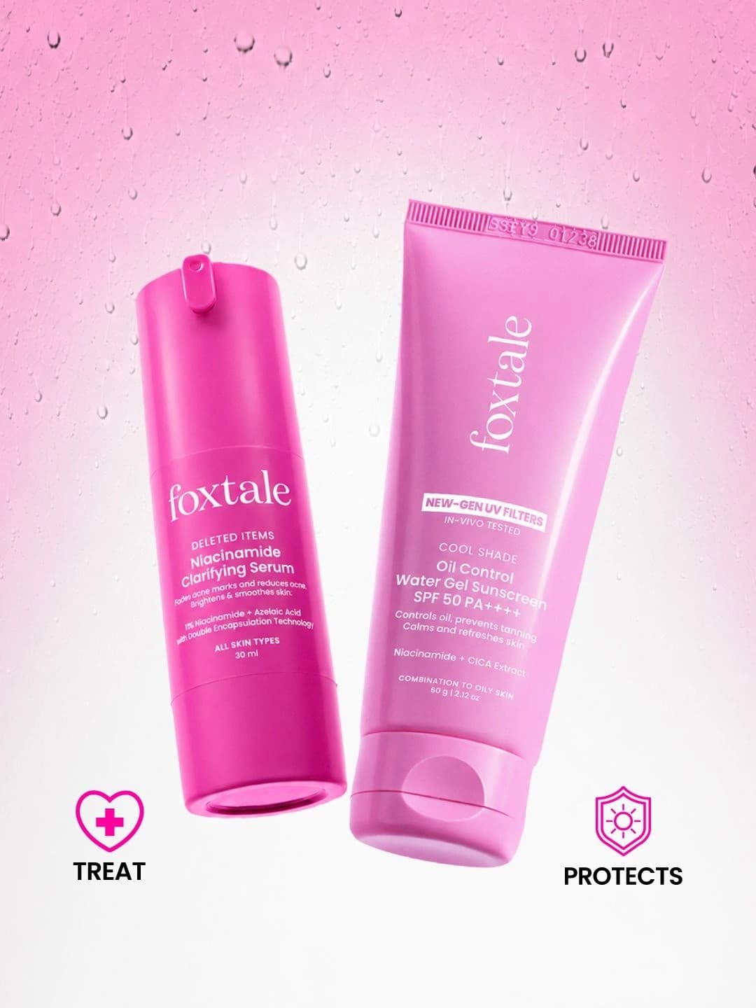 FoxTale Set Of 2 Niacinamide Serum & Oily Skin Sunscreen - 50ml - 30 ml