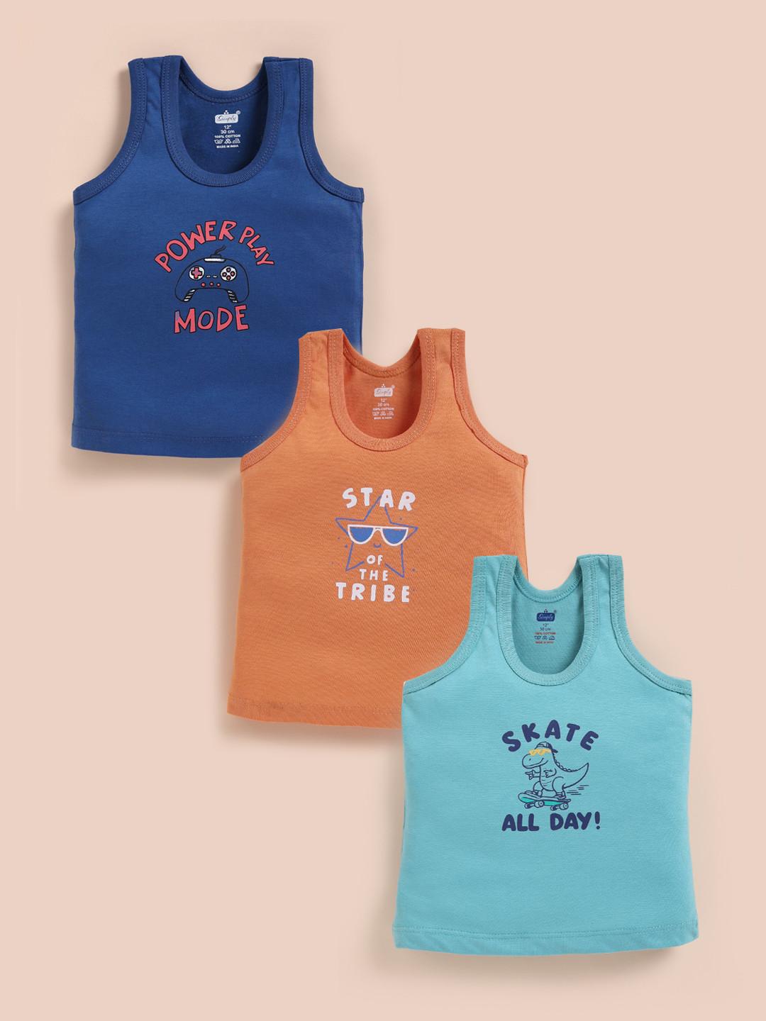 Simply Boys Pack of 3 Printed Pure Cotton Basic Vests