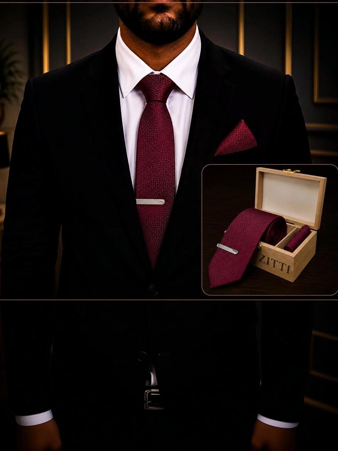 ZITTI Men Woven Design Broad Tie