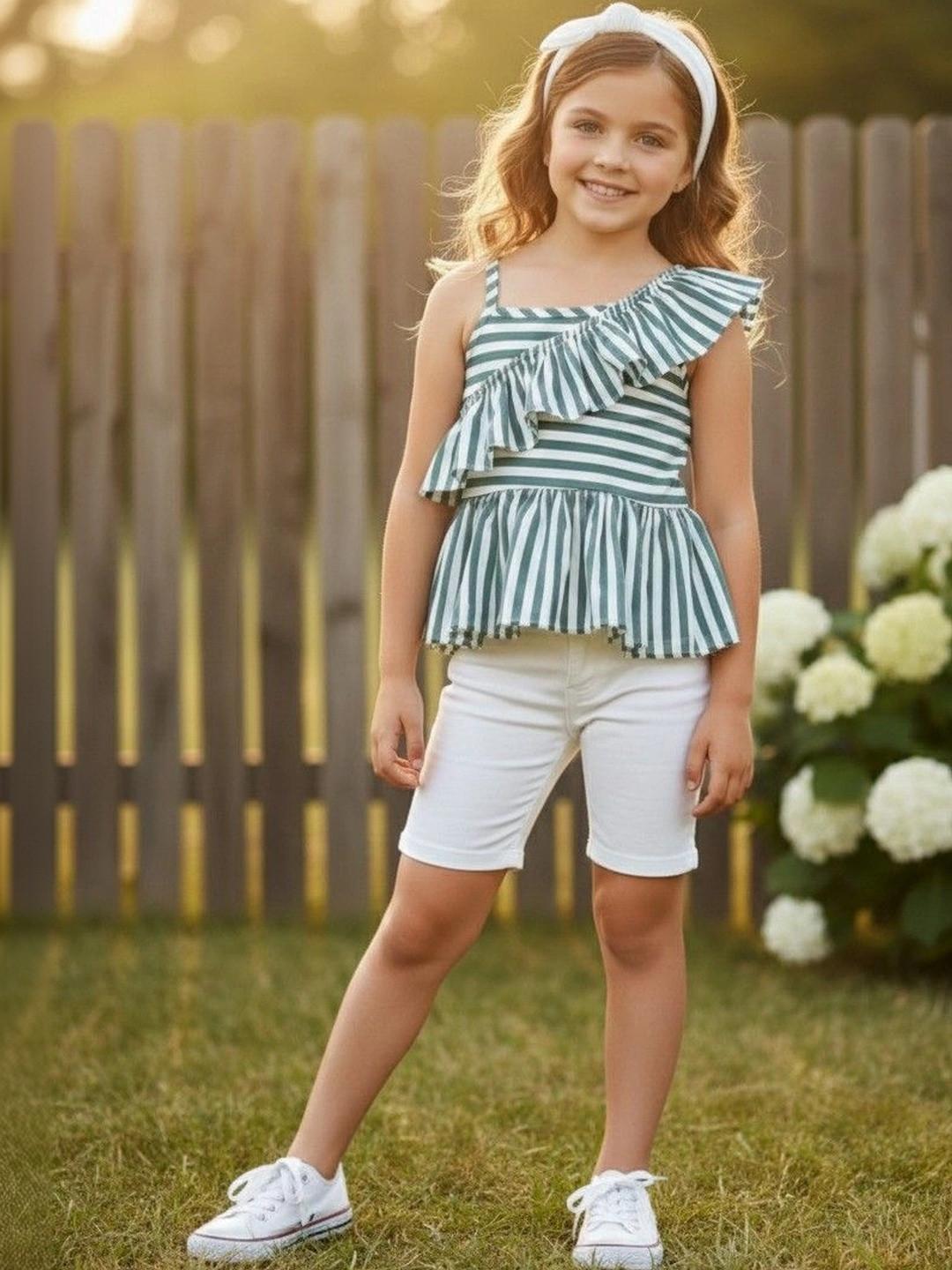 Sangria Ruffled Striped Top with Shorts