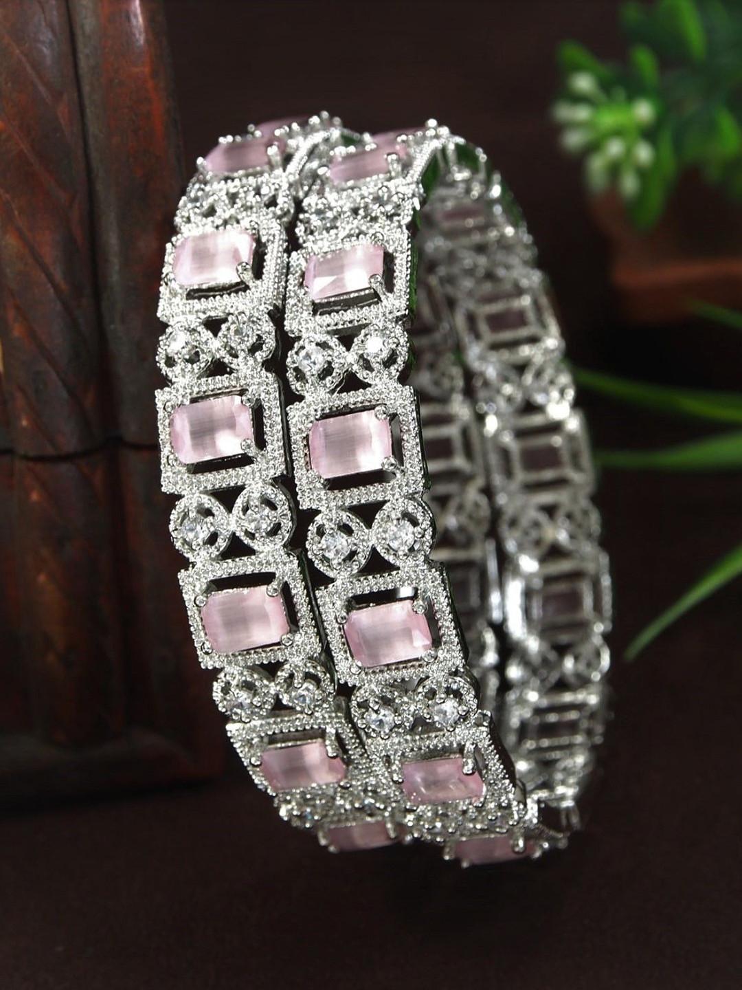 Anouk Set Of 2 Silver-Plated American Diamond Studded Bangles