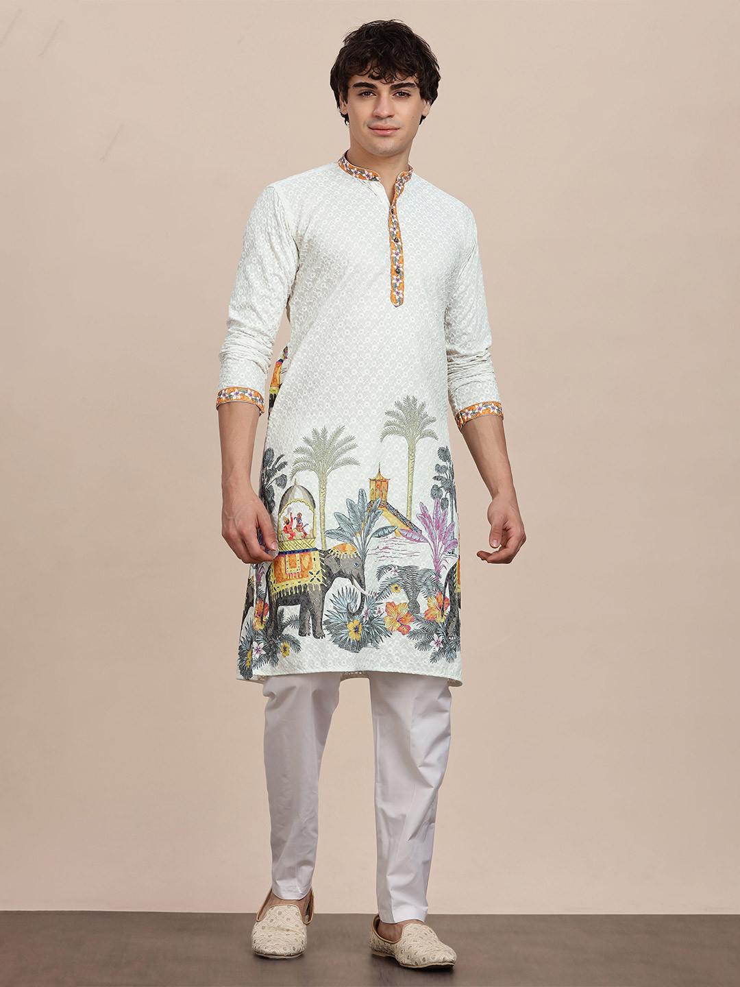 Anouk Men Ethnic Motifs Embroidered Thread Work Mandarin Collar Straight Kurta