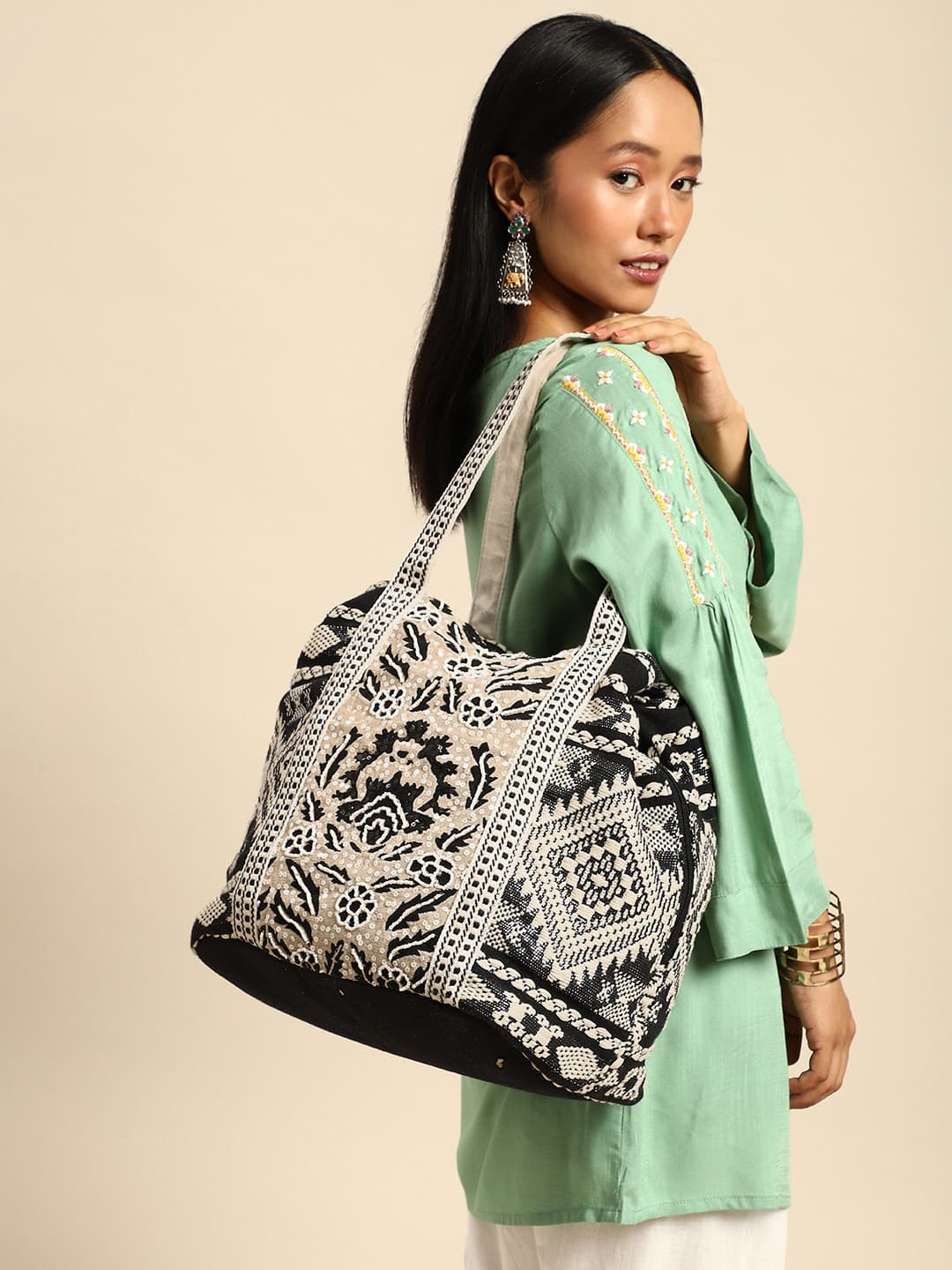 Anouk Ethnic Motifs Structured Tote Bag