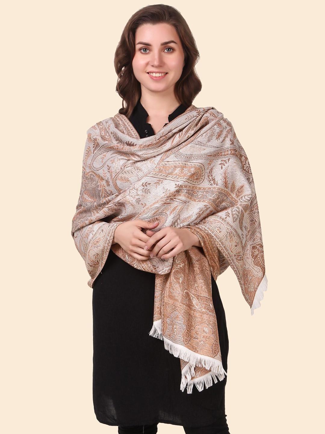 Anouk Women White & Pink Woven Design Stole