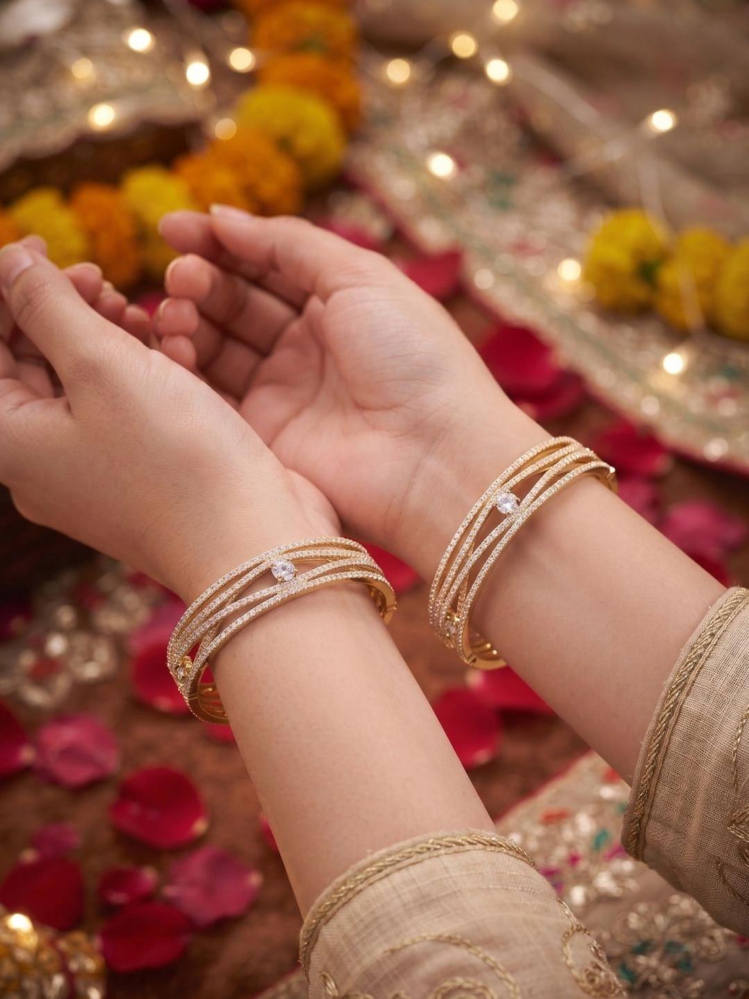 Anouk Set of 2 Gold-Plated Stone Studded & Beaded Bangles