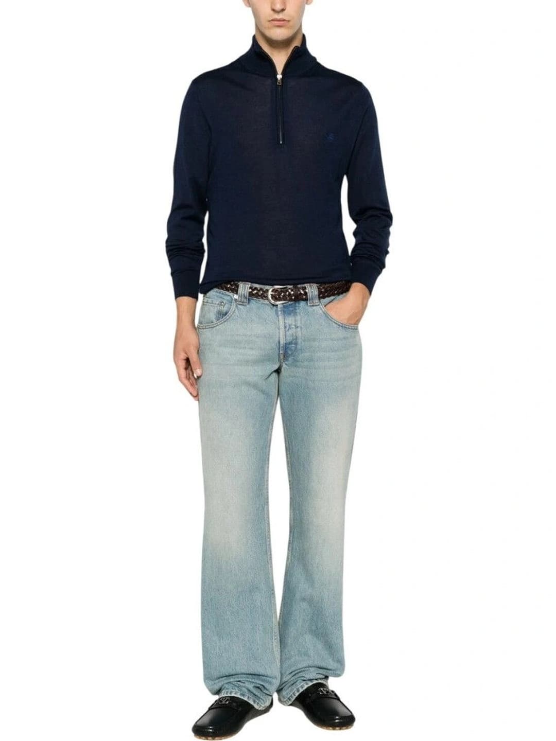 ETRO Navy Blue Zip Up Sweater
