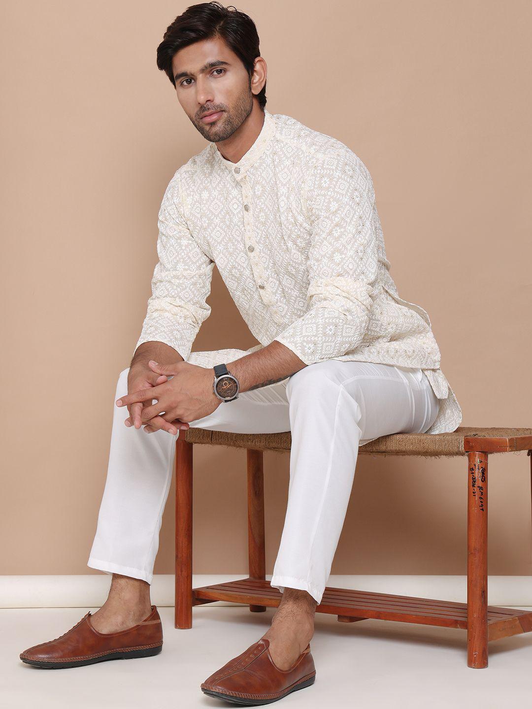 Anouk Men Floral Embroidered Regular Sequinned Kurta with Pyjamas