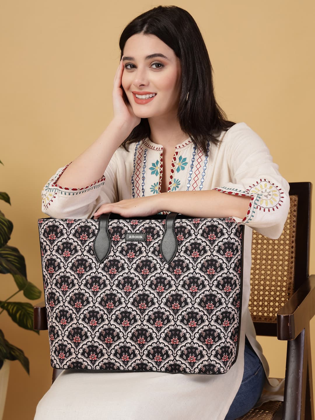 Anouk Women Floral Printed Shopper Office Tote Bag