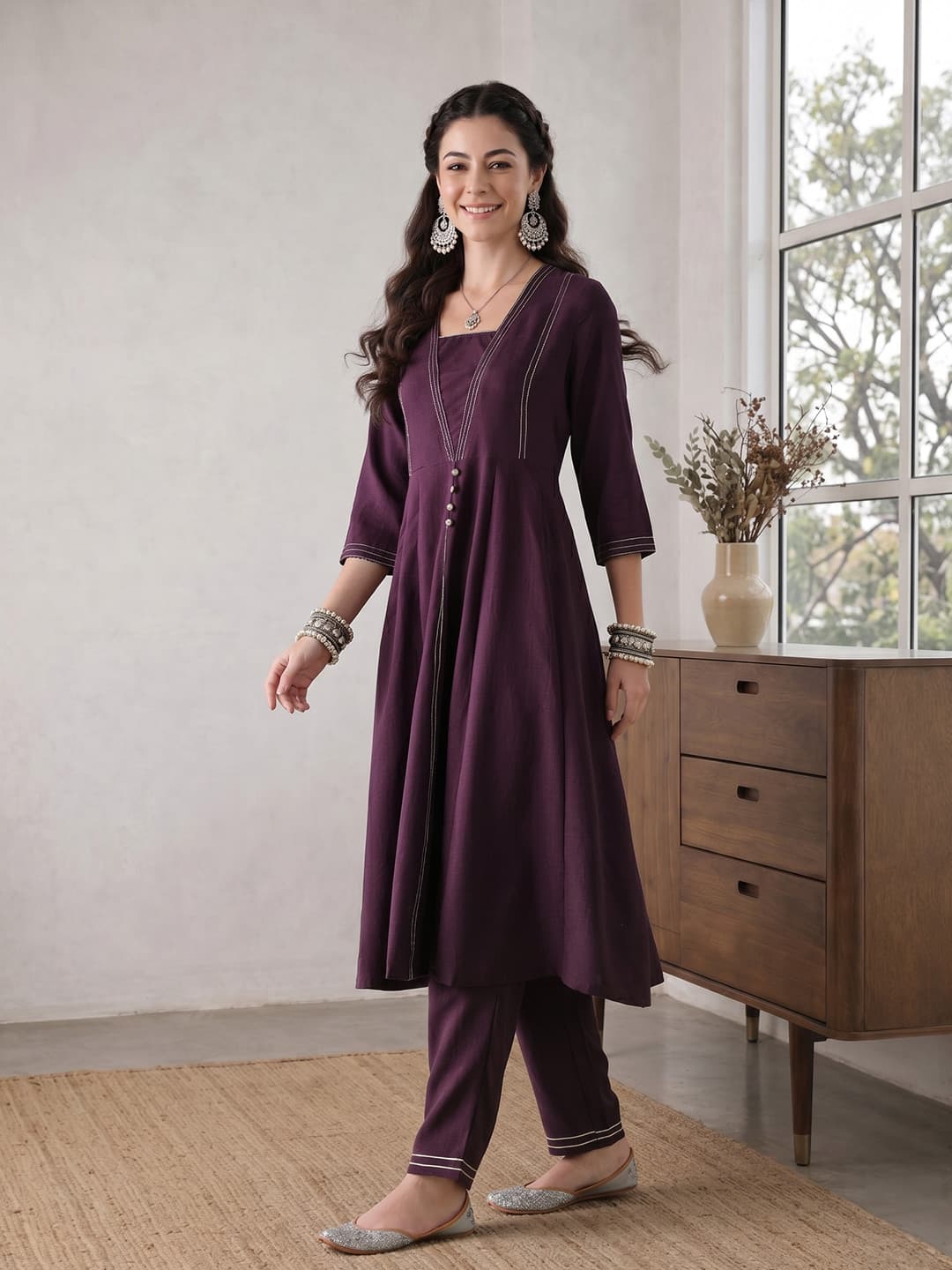 Anouk Square Neck Anarkali With Trousers