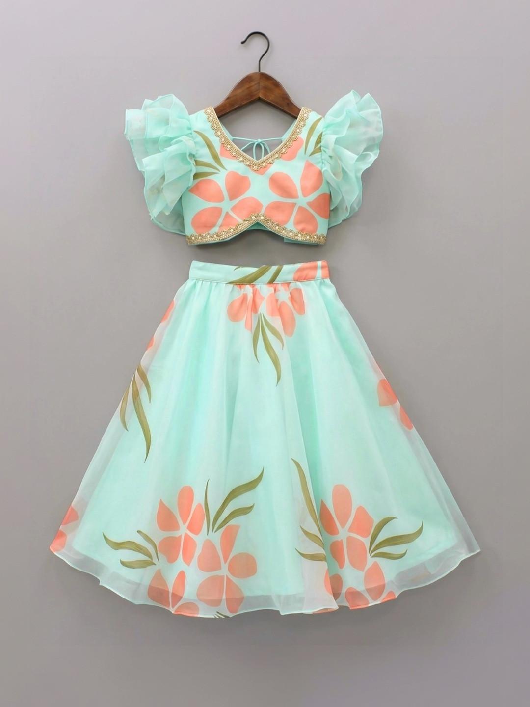 KidsFlower Girls Printed Block Print Ready to Wear Lehenga &