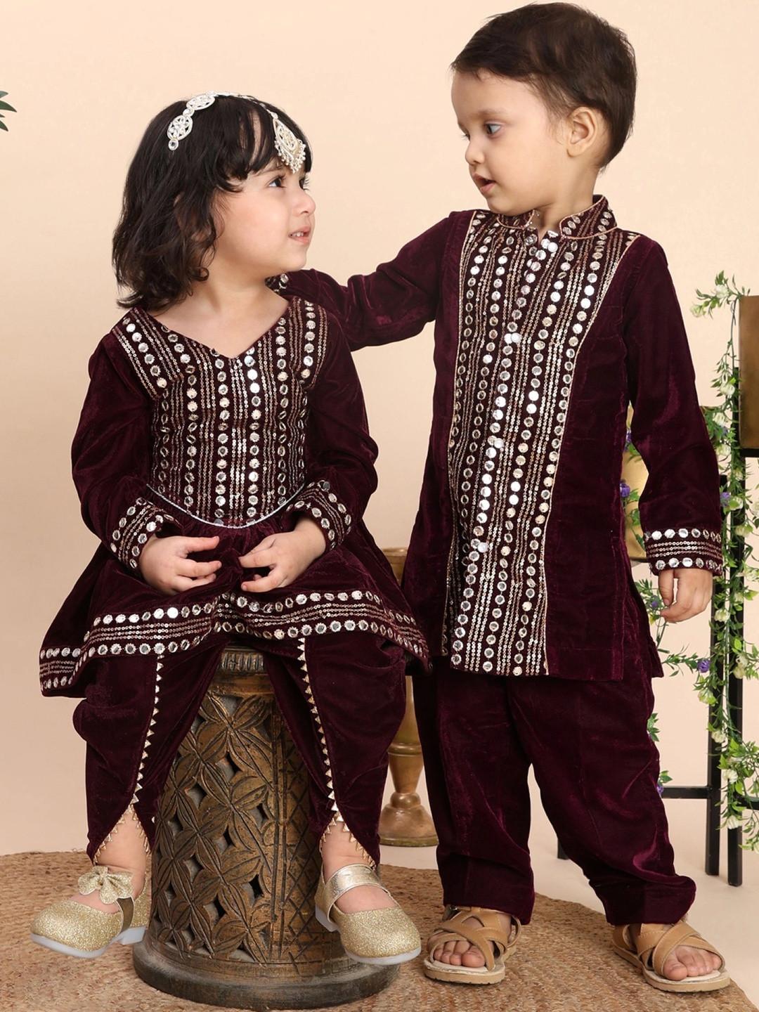 BAESD Girls Ethnic Motifs Embroidered Empire Gotta Patti Velvet Kurta with Patiala