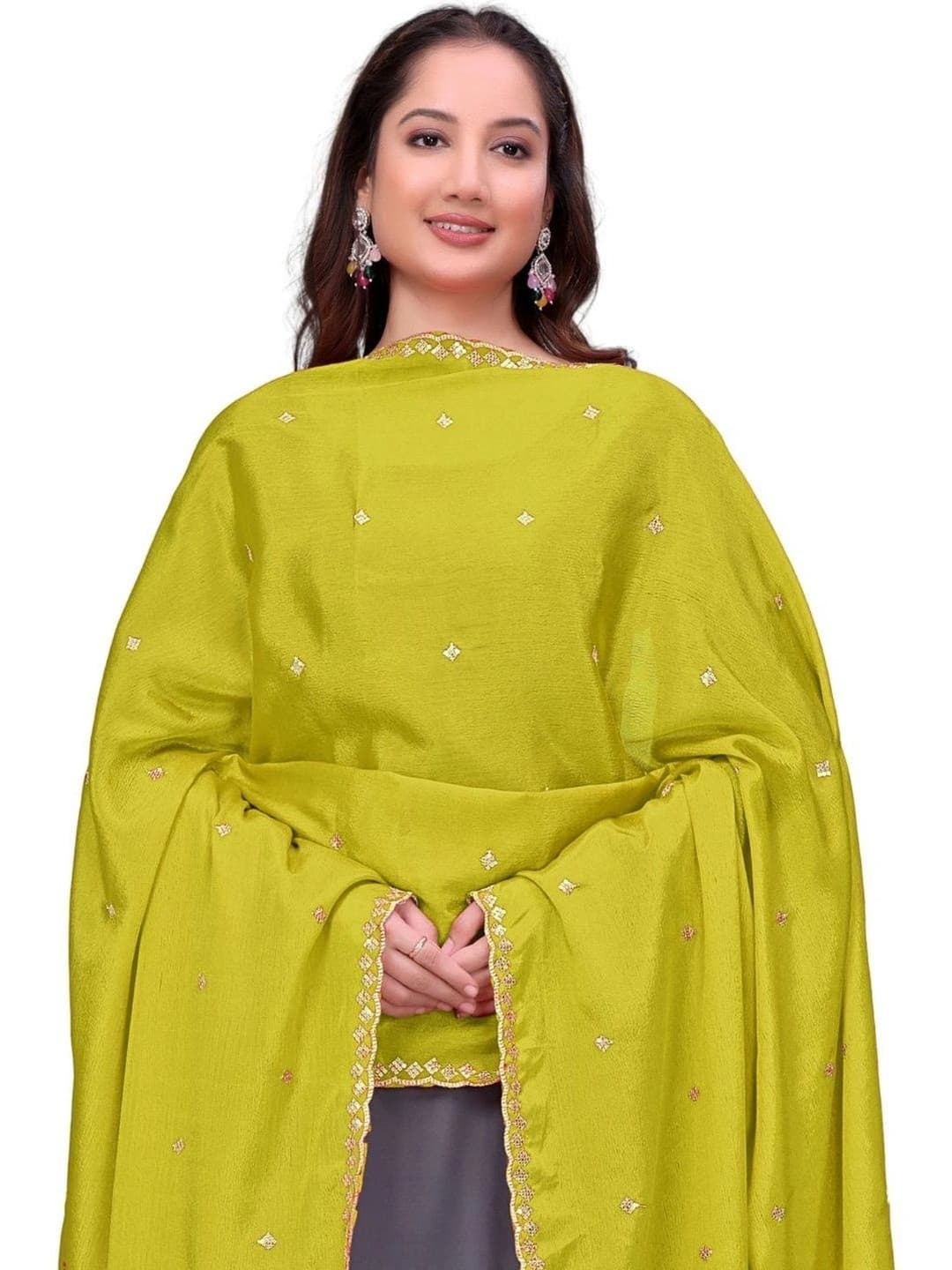 SEKMANY Ethnic Motifs Embroidered Art Silk Dupatta with Sequinned
